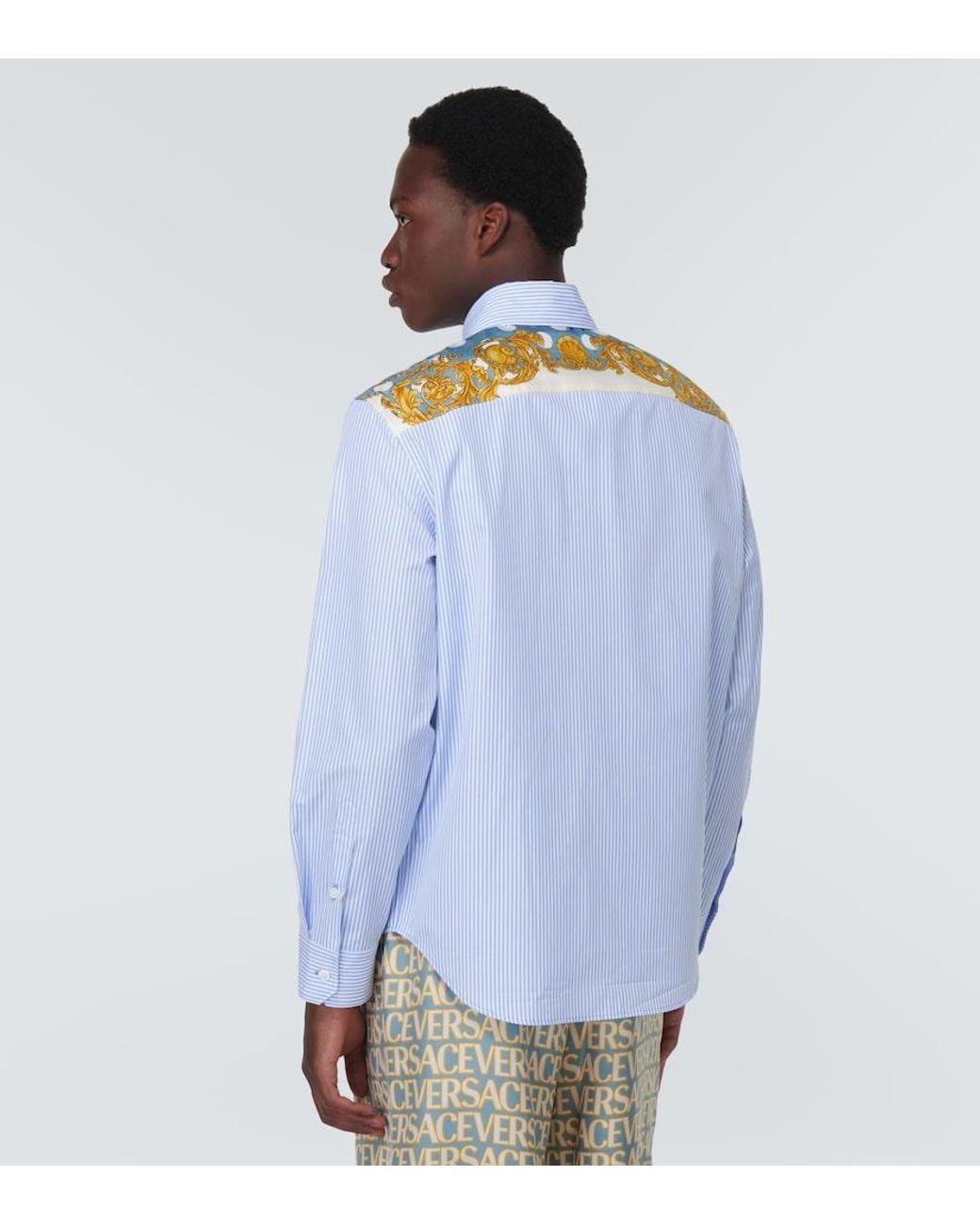 Versace Blue Cotton Poplin Shirt for men