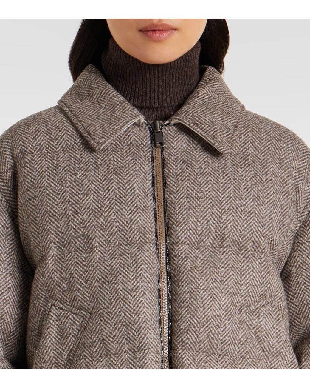 Brunello Cucinelli Brown Wool-Blend Down Jacket