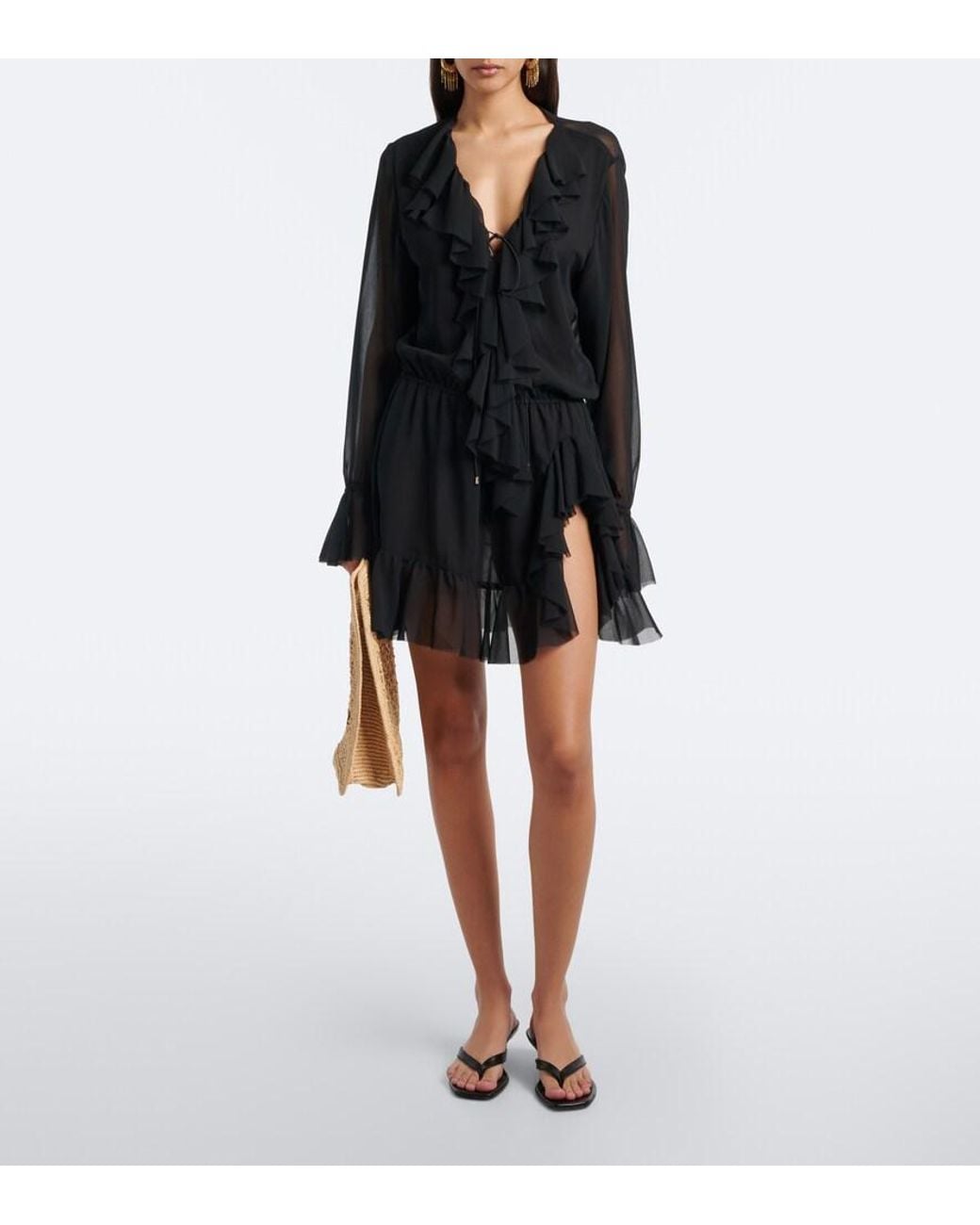Bananhot Black Bellen Ruffled Minidress