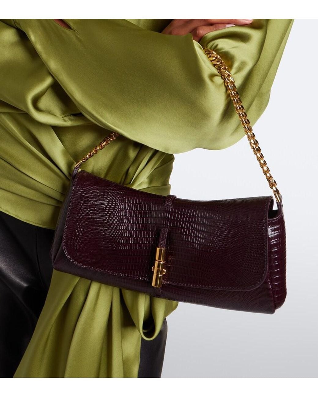 Balmain Red Metropolis Croc-Effect Leather Shoulder Bag