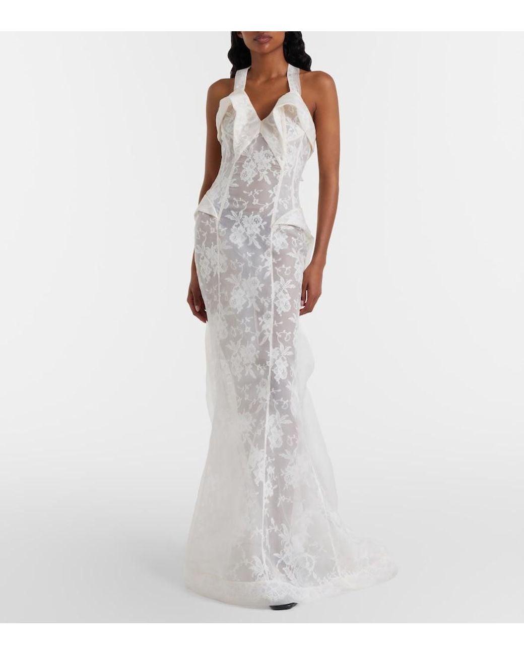McQueen White Sheer Silk Lace Gown