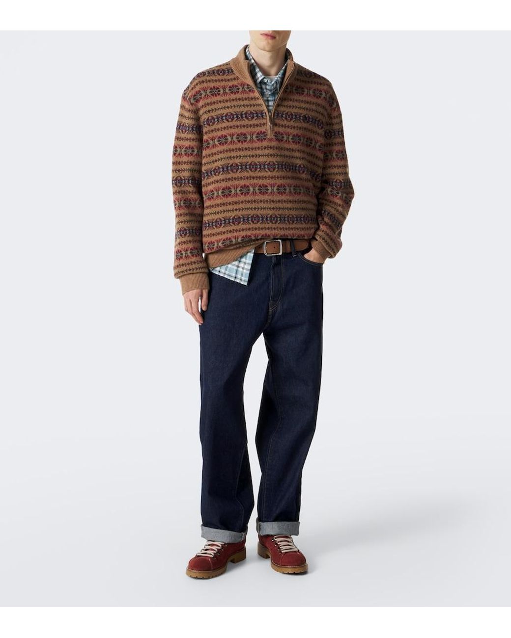 Polo Ralph Lauren Brown Fair Isle Wool Half-Zip Sweater for men