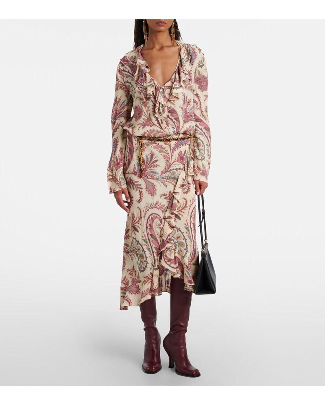 Etro Red Studded Leather Knee-High Boots