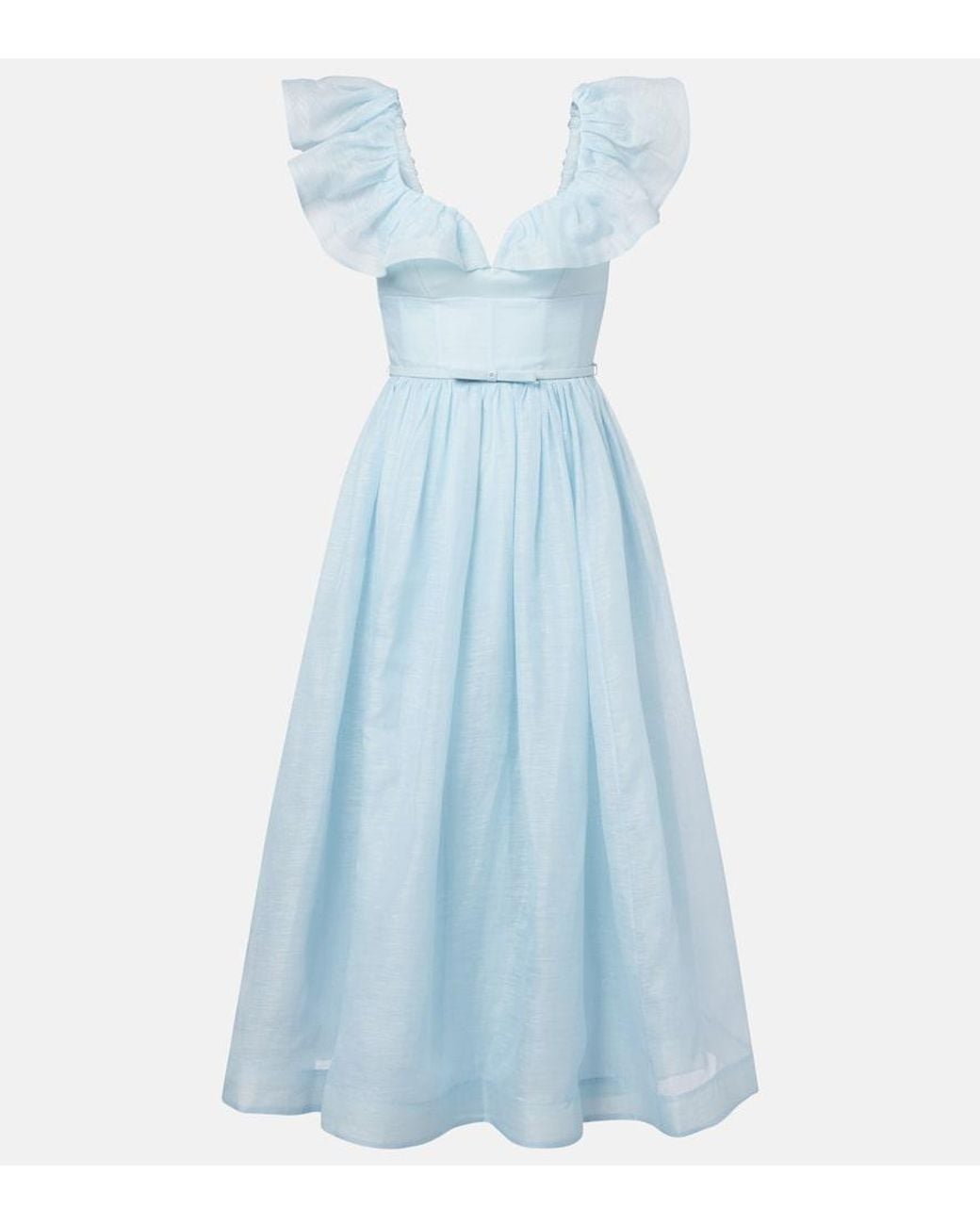 Zimmermann Blue Dawning Linen And Silk Midi Dress