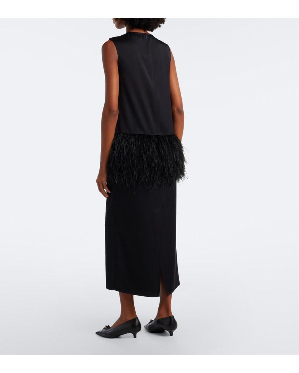 Loulou de Saison Black Sonia Feather-Trimmed Midi Dress