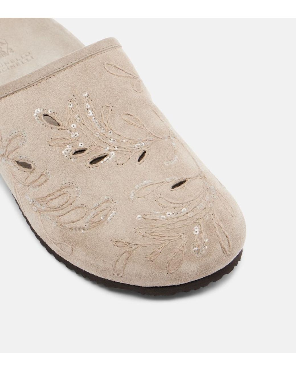 Brunello Cucinelli White Sequined Suede Slides