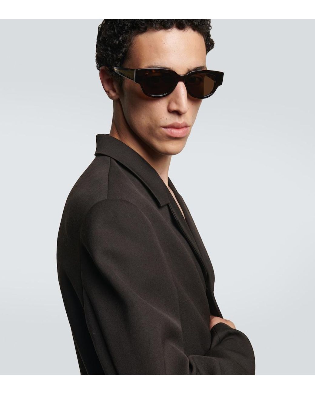 Bottega Veneta Brown Tortoiseshell Oval Sunglasses for men