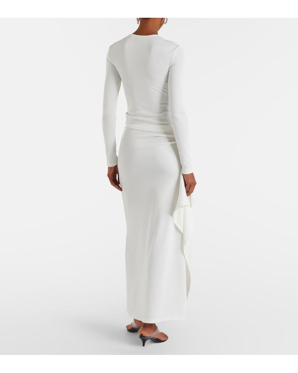 Christopher Esber White Ribbed-Knit Draped Maxi Skirt