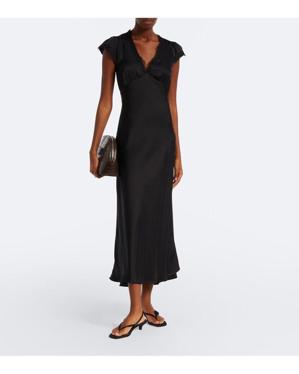 Faithfull The Brand Black Mina Lace-Trimmed Satin Midi Dress