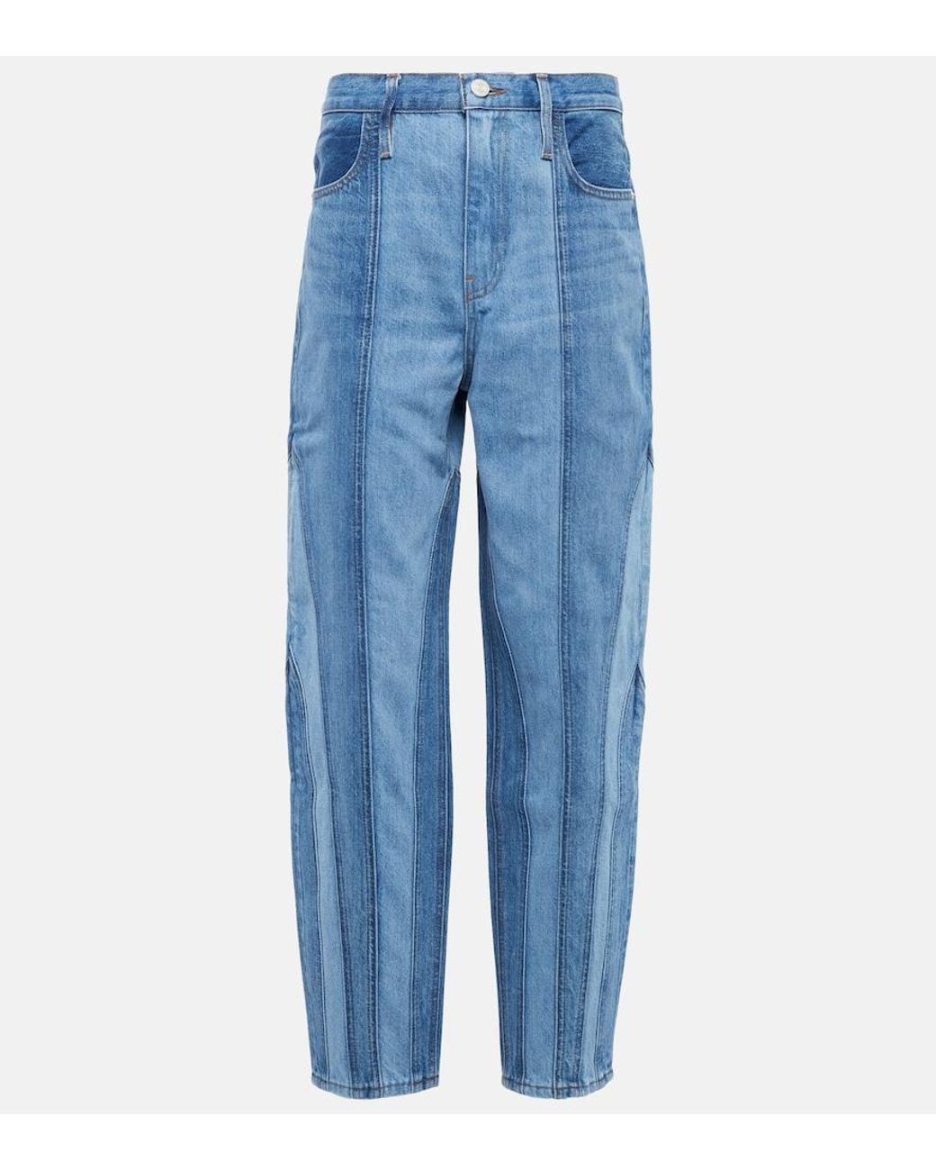 FRAME Blue Warped Stripe Barrel High-rise Jeans