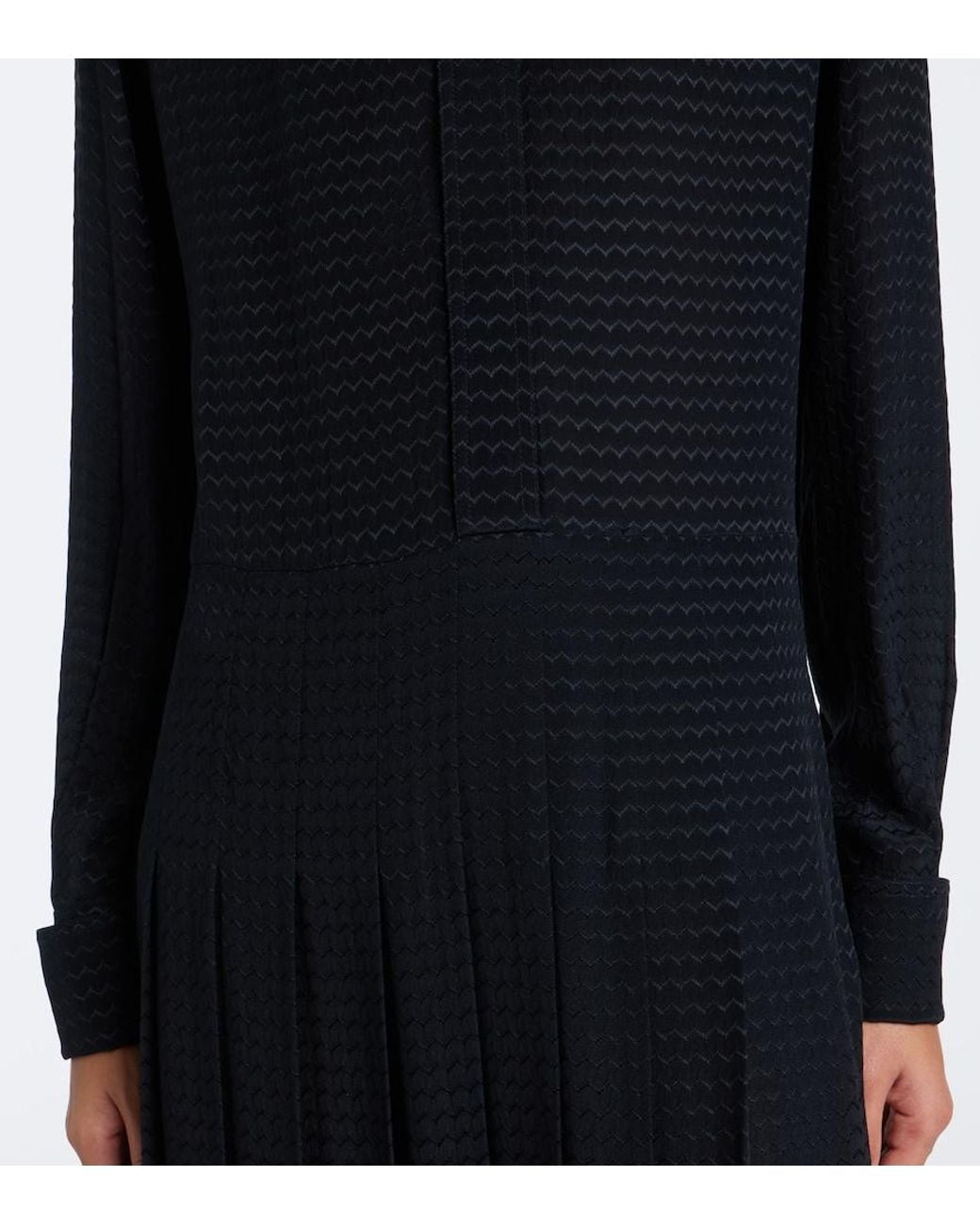 Fendi Black Chevron Jacquard Pleated Silk Midi Dress