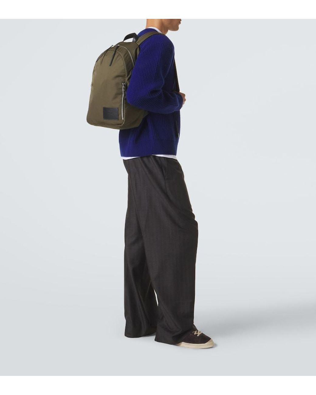Jil Sander Green Leather-Trimmed Backpack for men