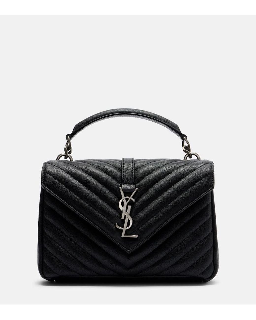 Saint Laurent Black College Medium Chain Quilted Textured-leather Shoulder Bag