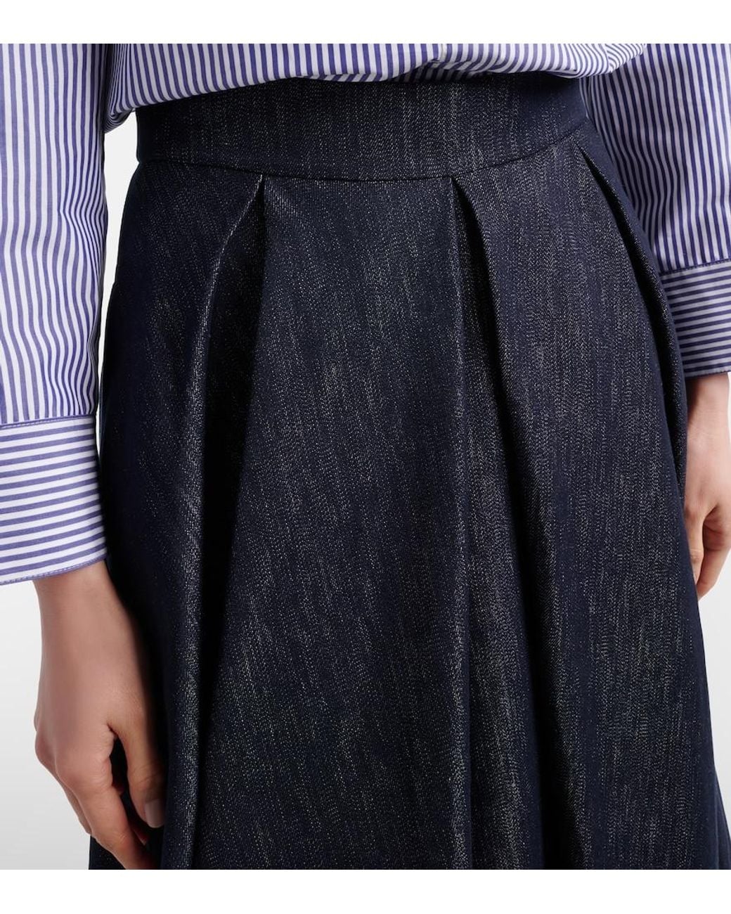Max Mara Blue Pleated Denim Midi Skirt