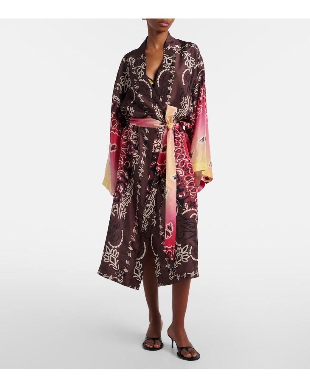 The Attico Red Printed Silk Beach Cover-Up