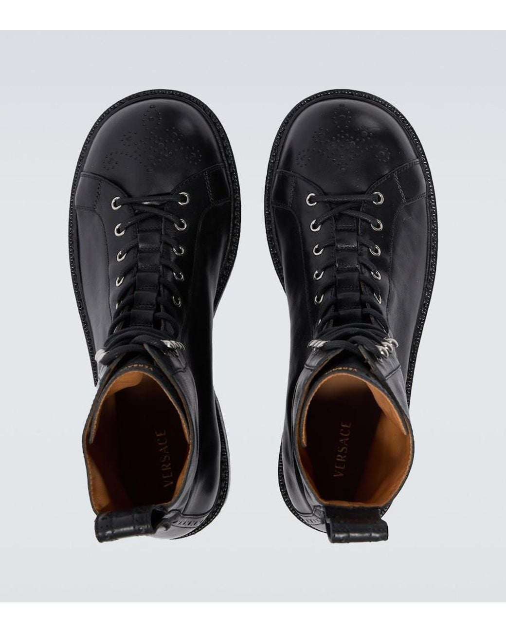 Versace Black Billy Perforated Leather Combat Boots for men