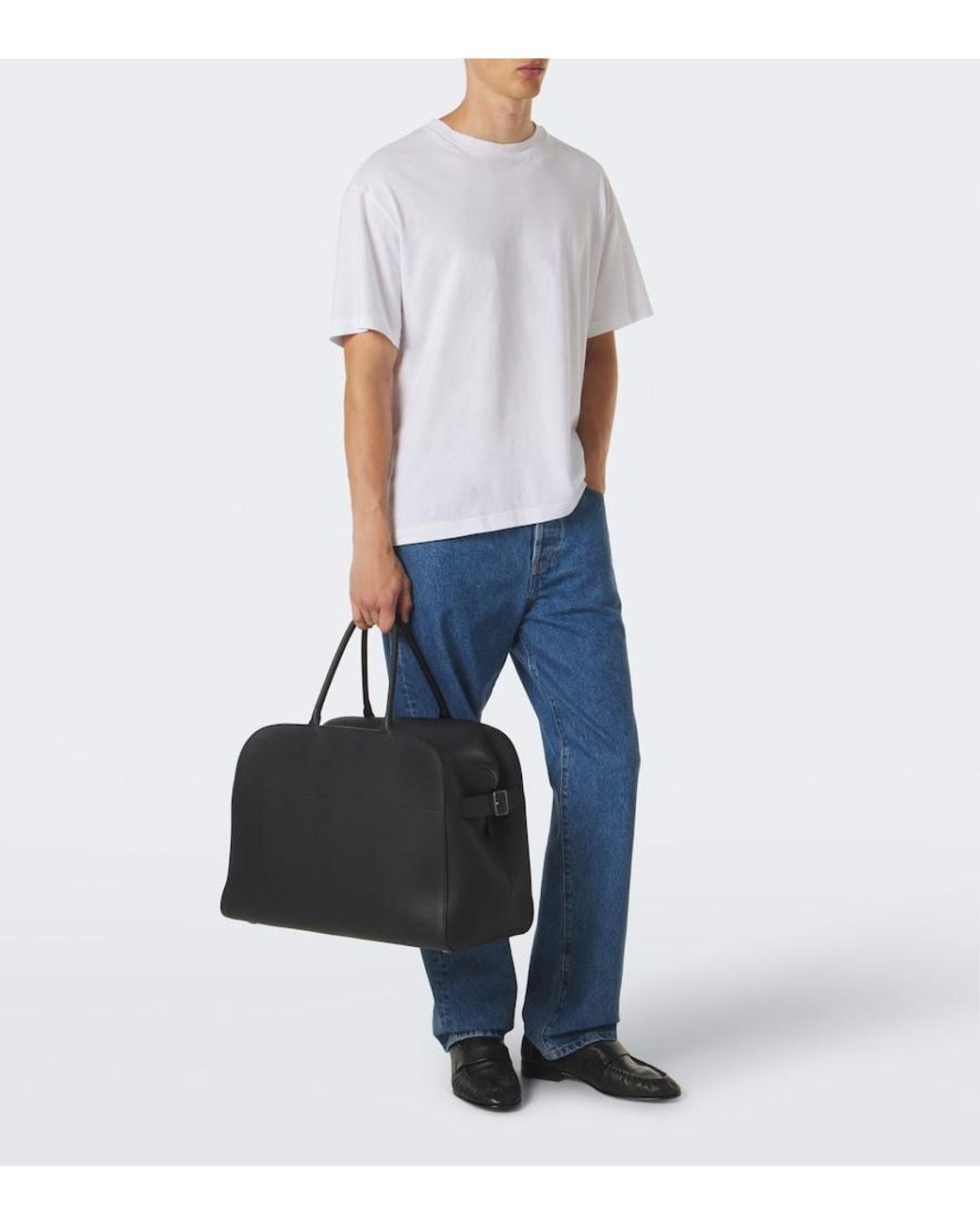 The Row Black Marco Leather Duffel Bag for men