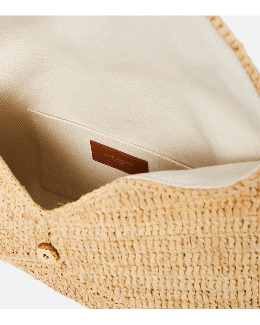 Saint Laurent Natural Cassandre Large Raffia Pouch