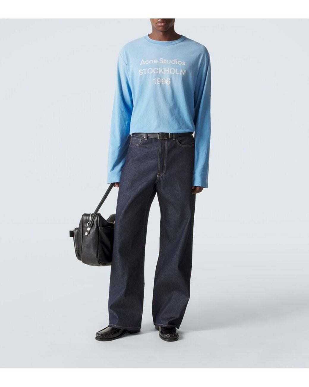 Acne Blue Distressed Cotton-Blend Jersey T-Shirt for men