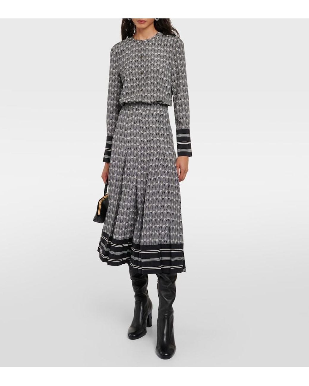 Veronica Beard Gray Norris Logo Silk-Blend Midi Skirt