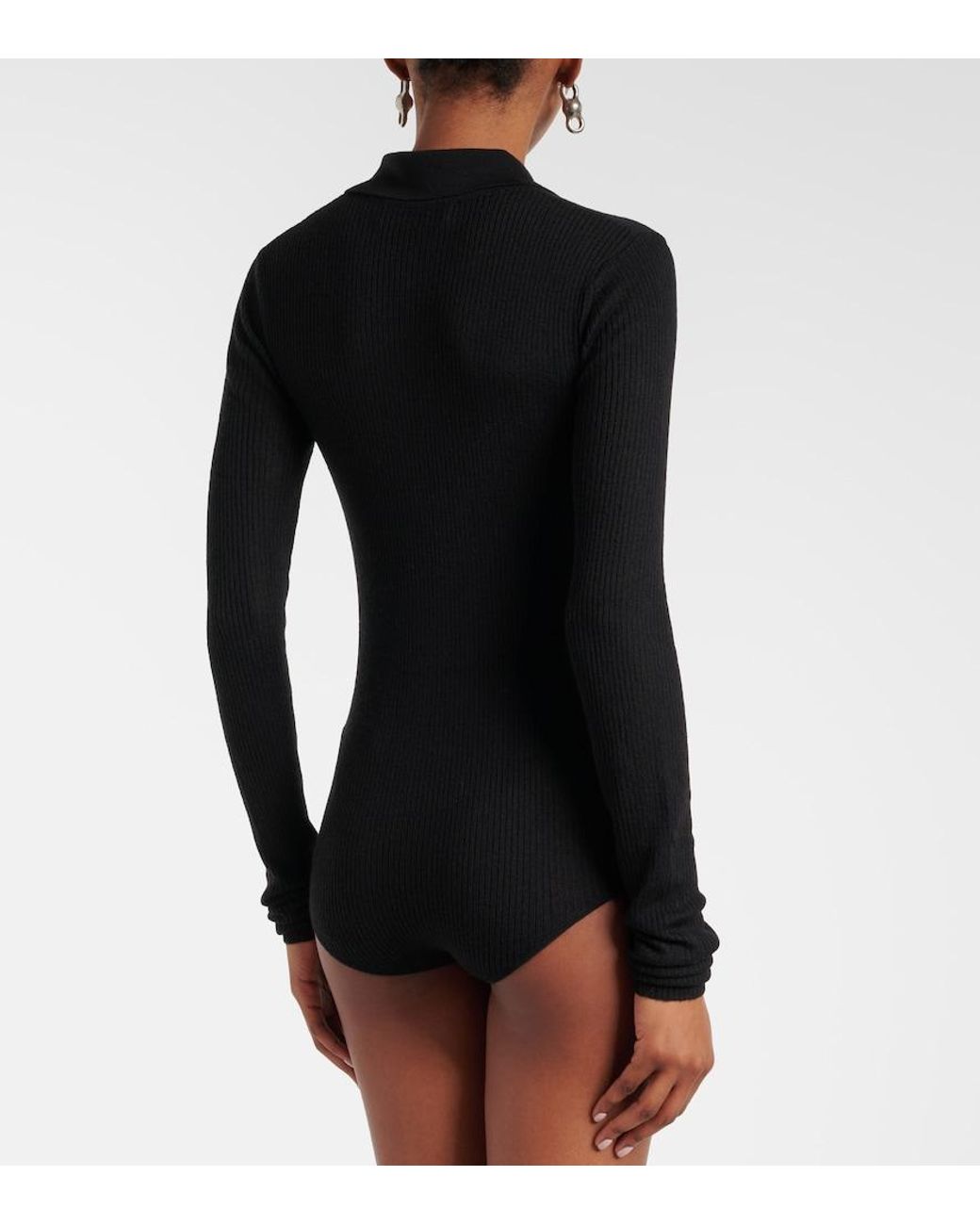 Frankie Shop Black Solana Wool, Silk, And Cashmere Bodysuit