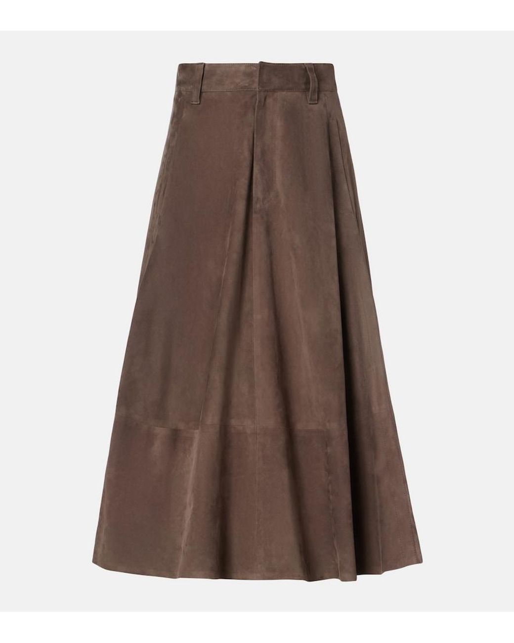 Brunello Cucinelli Brown Suede Midi Skirt