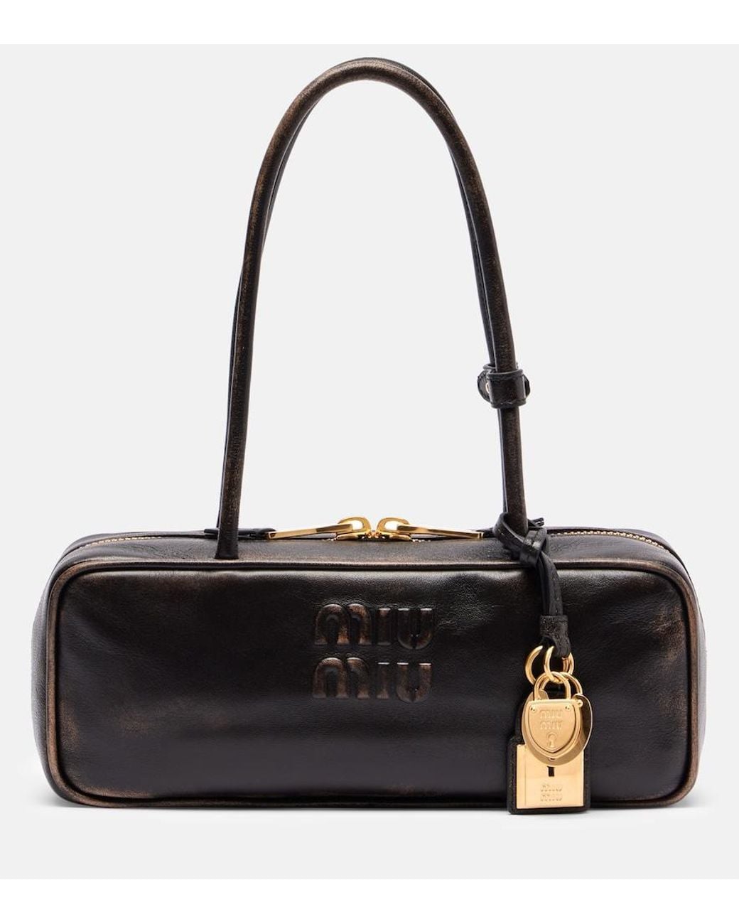 Miu Miu Black Beau Logo Leather Shoulder Bag