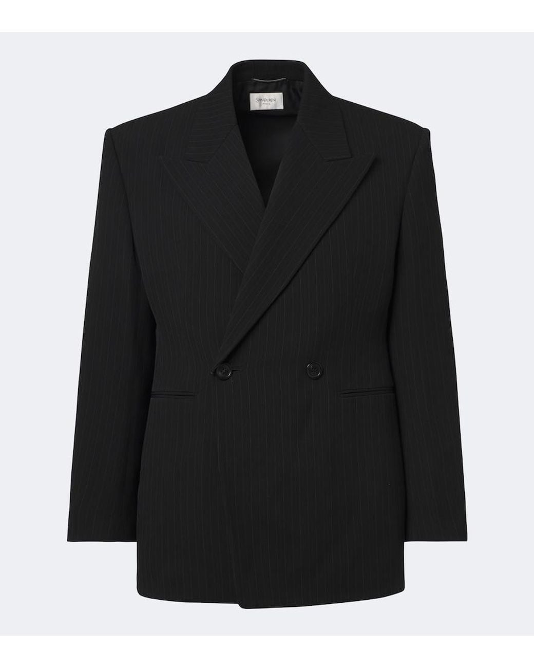 Saint Laurent Black Striped Wool-Blend Grain De Poudre Blazer for men