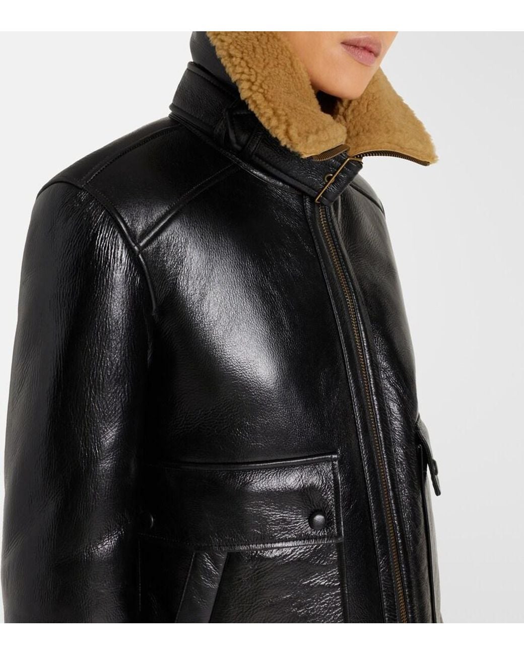 Veronica Beard Black Danika Shearling-Lined Leather Jacket