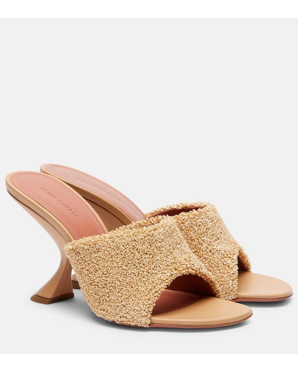 AMINA MUADDI Brown Taylor 90 Raffia-Effect Mules