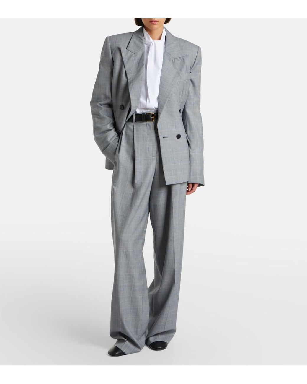 Givenchy Gray Checked Wool Wide-Leg Pants