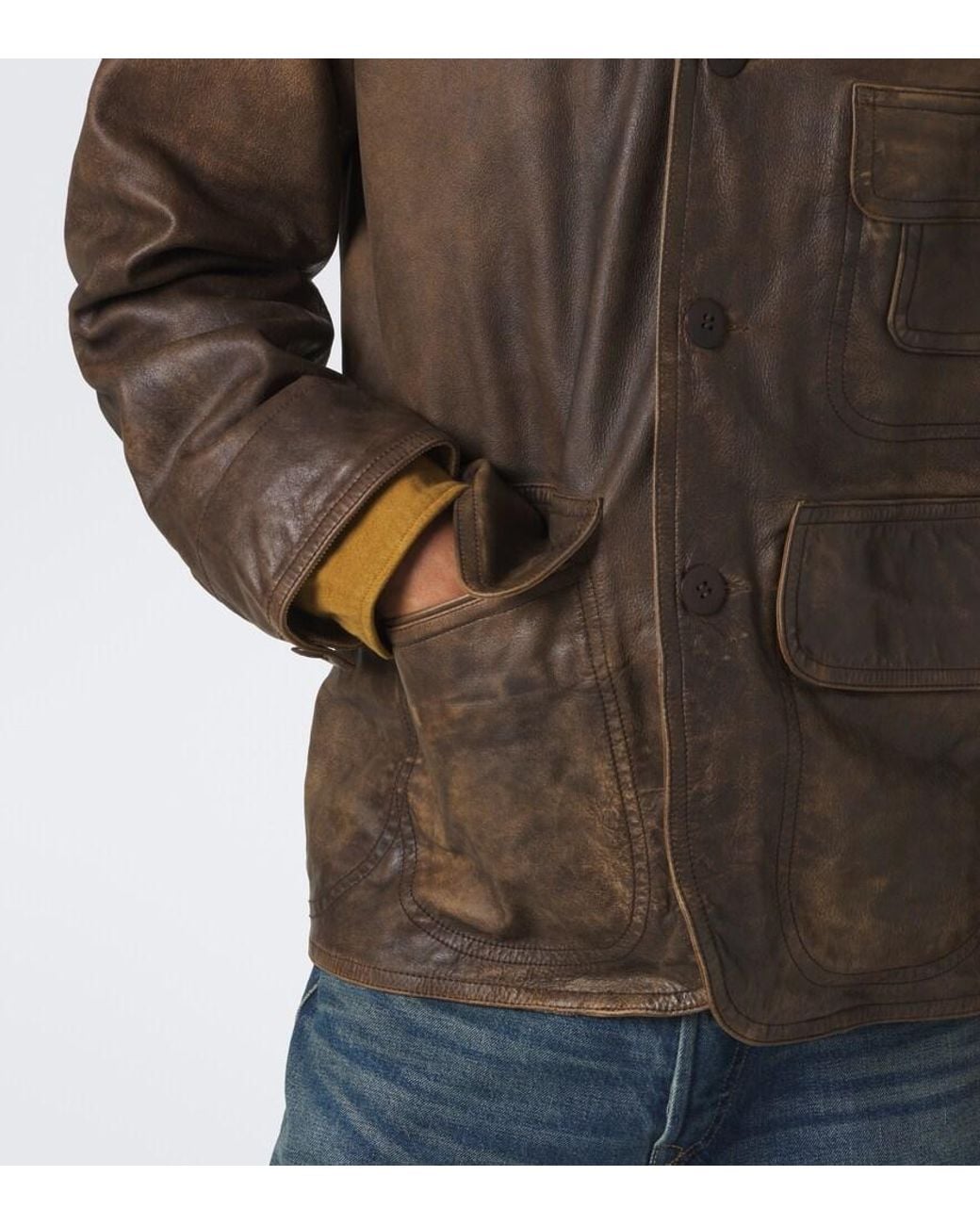 RRL Brown Corduroy-Trimmed Leather Jacket for men