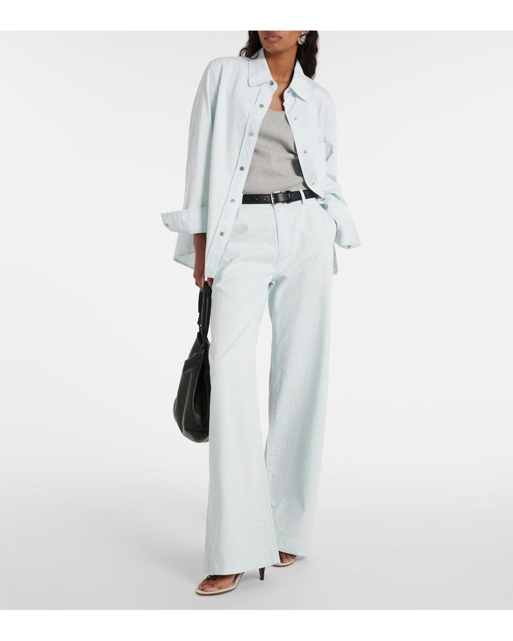 Vince Blue High-Rise Cotton Twill Wide-Leg Pants