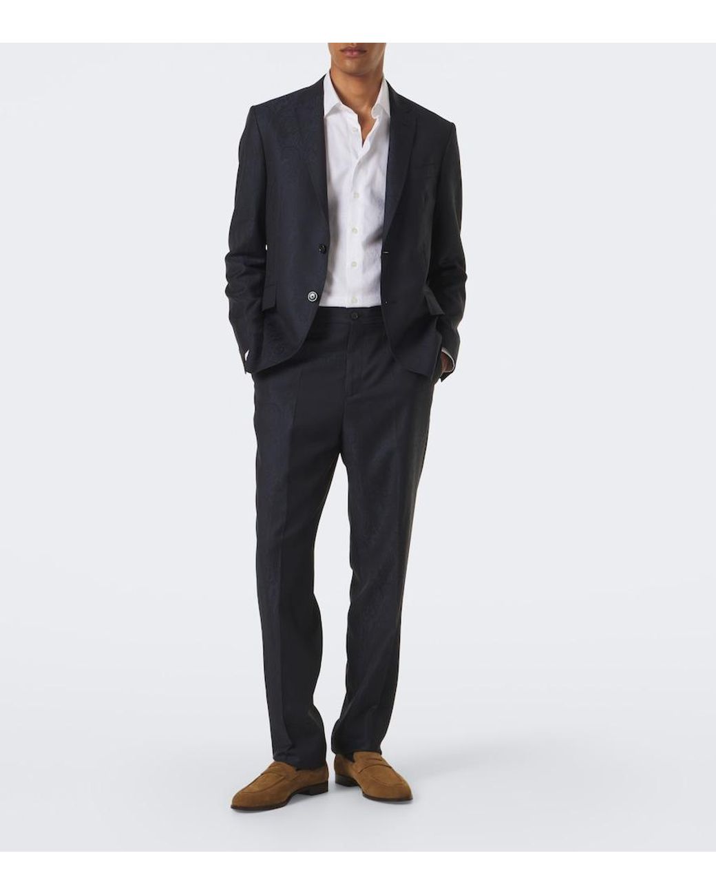 Etro Blue Jacquard Virgin Wool Straight Pants for men