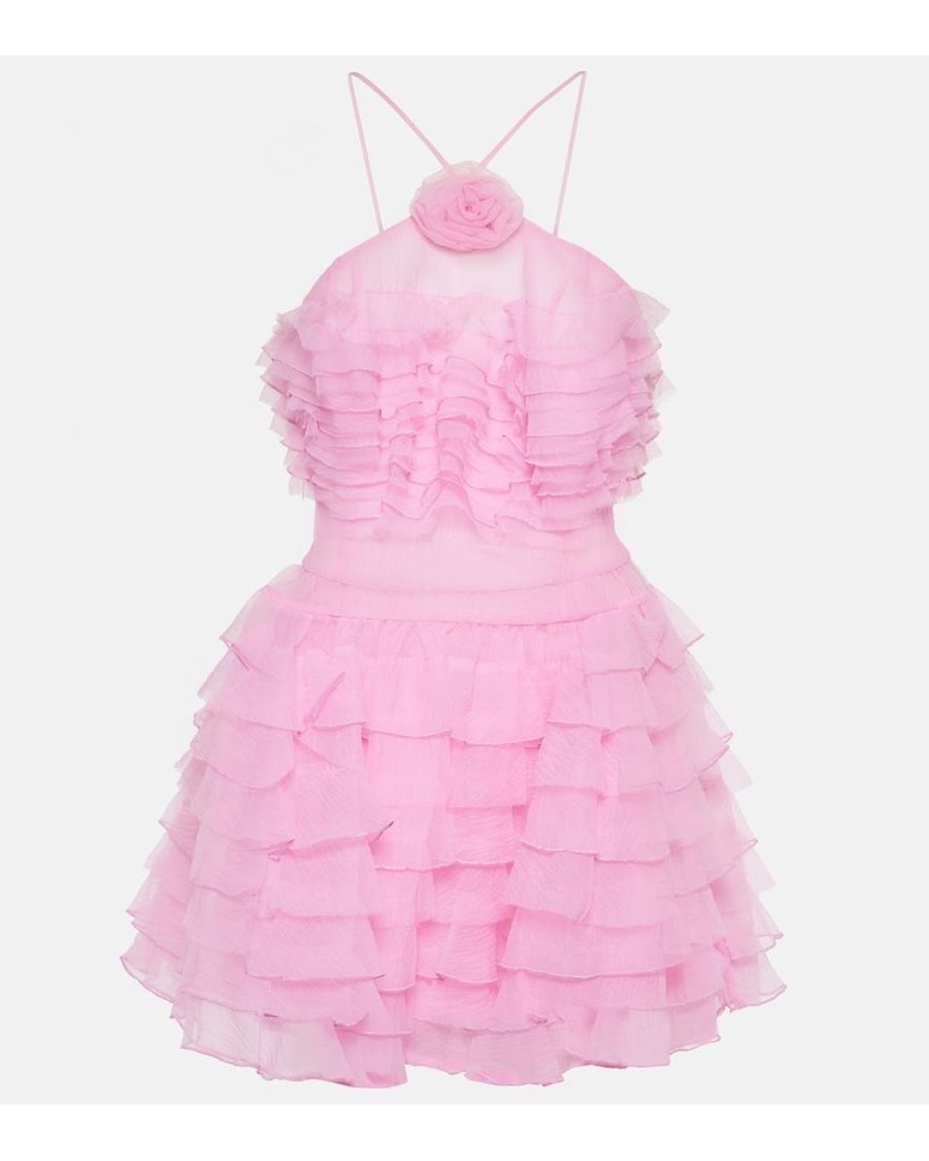 Staud Pink Florian Ruffled Organza Minidress