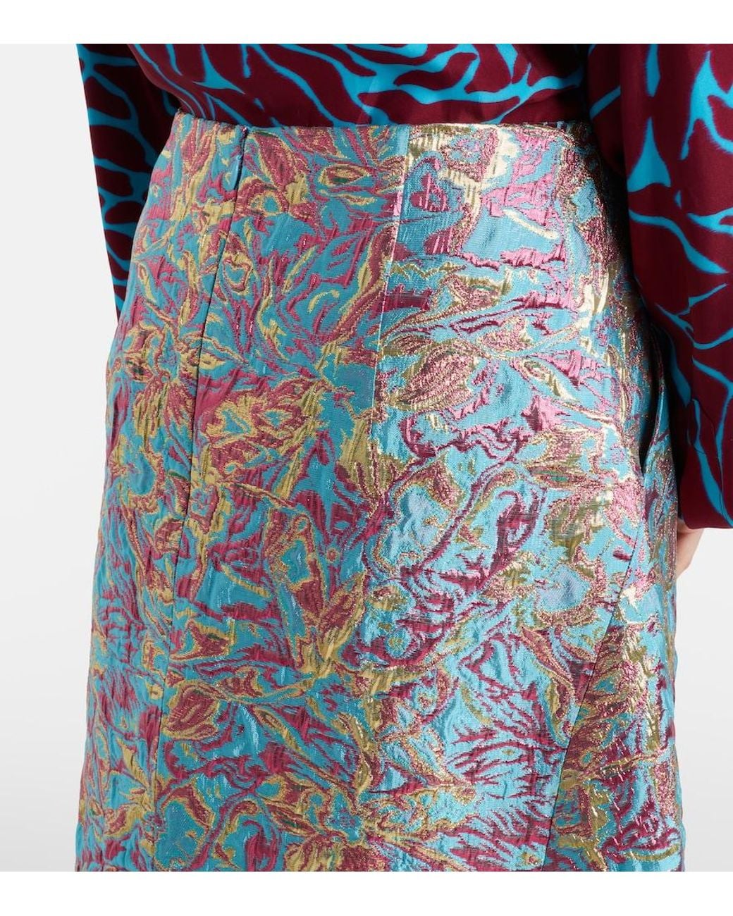 Dries Van Noten Blue Brocade Midi Skirt