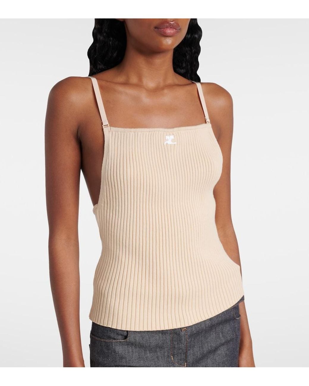 Courreges Natural Logo Ribbed-Knit Tank Top