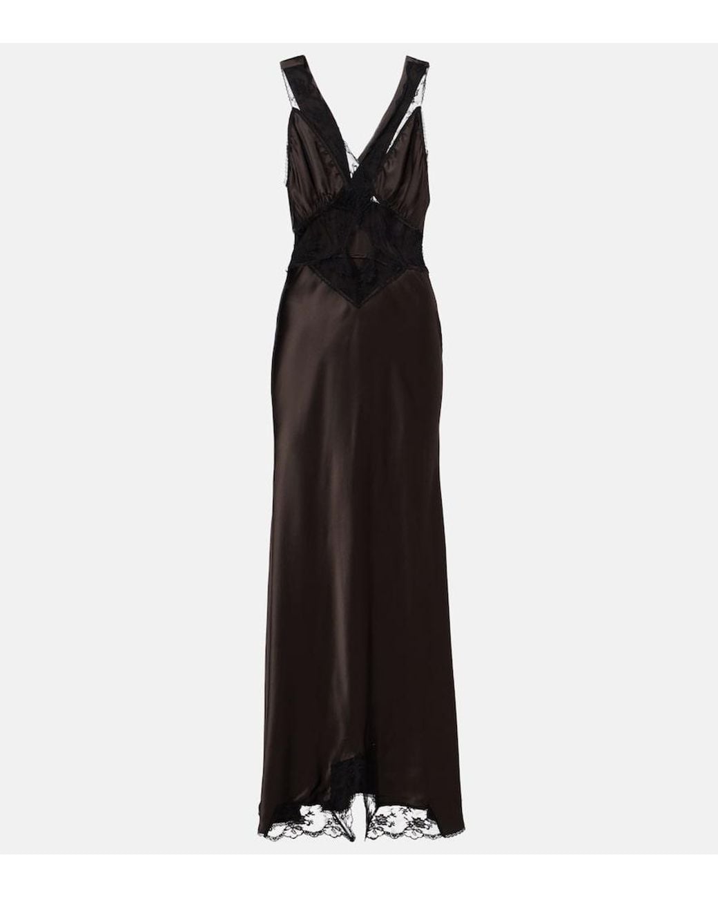 Sir Black Lace-Trimmed Silk Maxi Dress