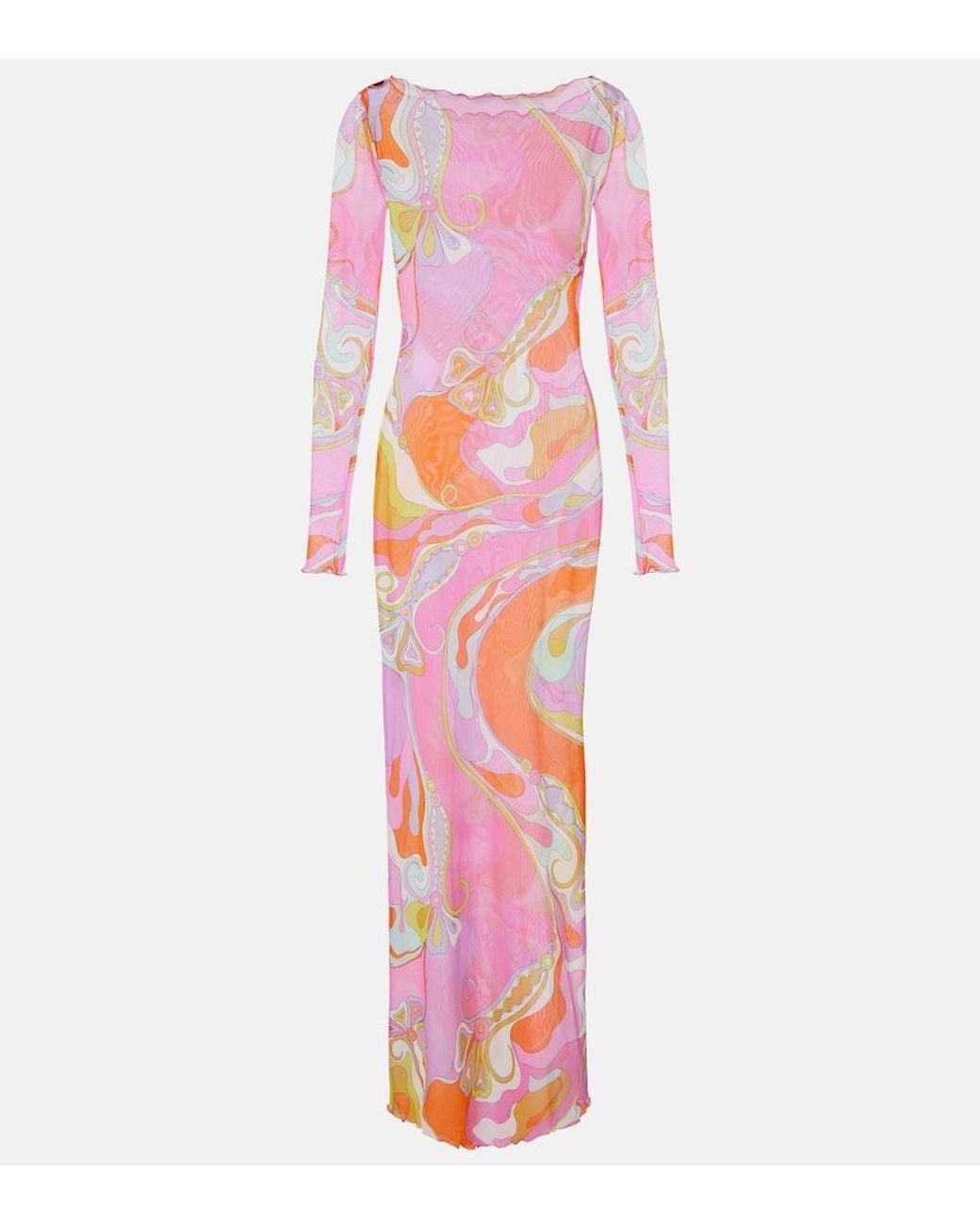 Emilio Pucci Pink Orchidee Sheer Tulle Maxi Dress