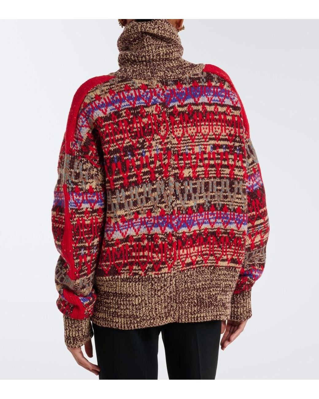 Dries Van Noten Red Oversized Wool And Cashmere Jacquard Cardigan