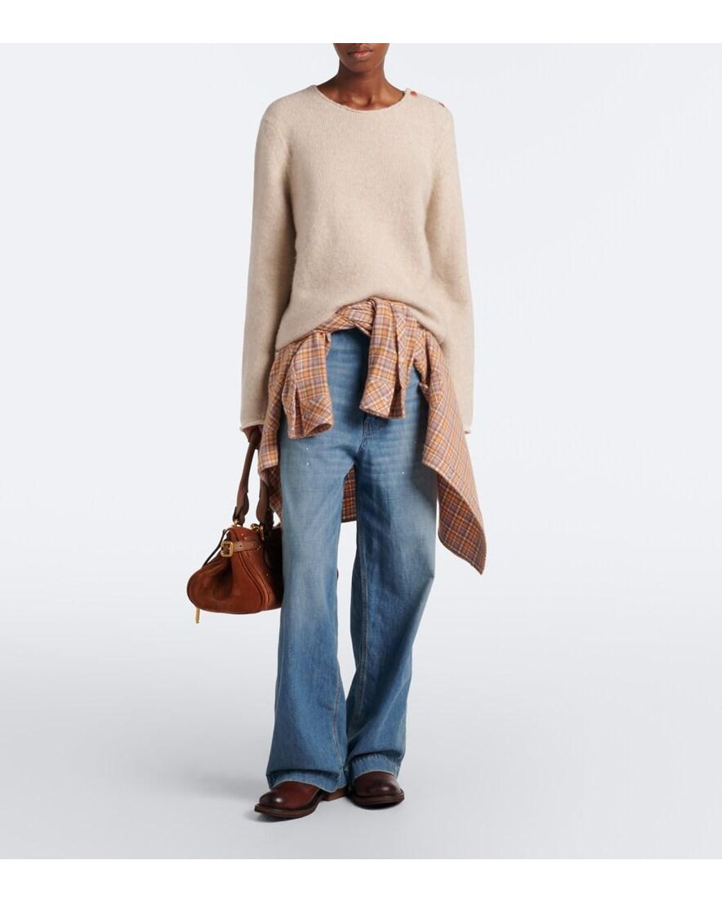 God's True Cashmere Natural Sand Cashmere Sweater With Carnelians