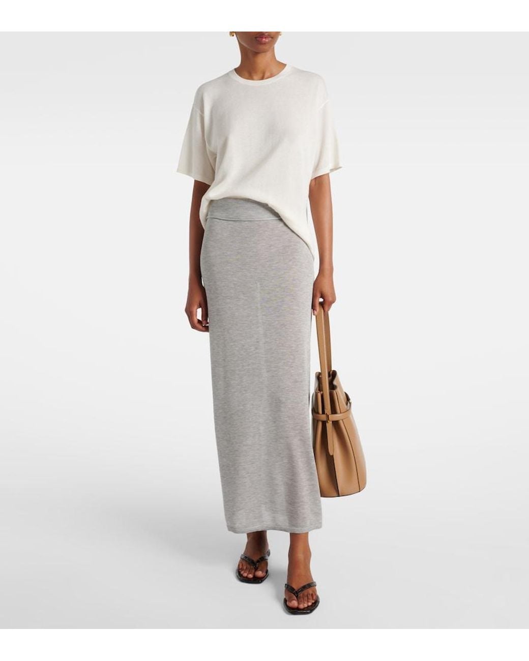 Totême Gray Knitted Maxi Skirt