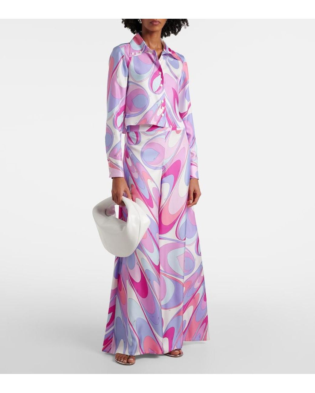 Emilio Pucci Pink Printed Cropped Silk Twill Shirt