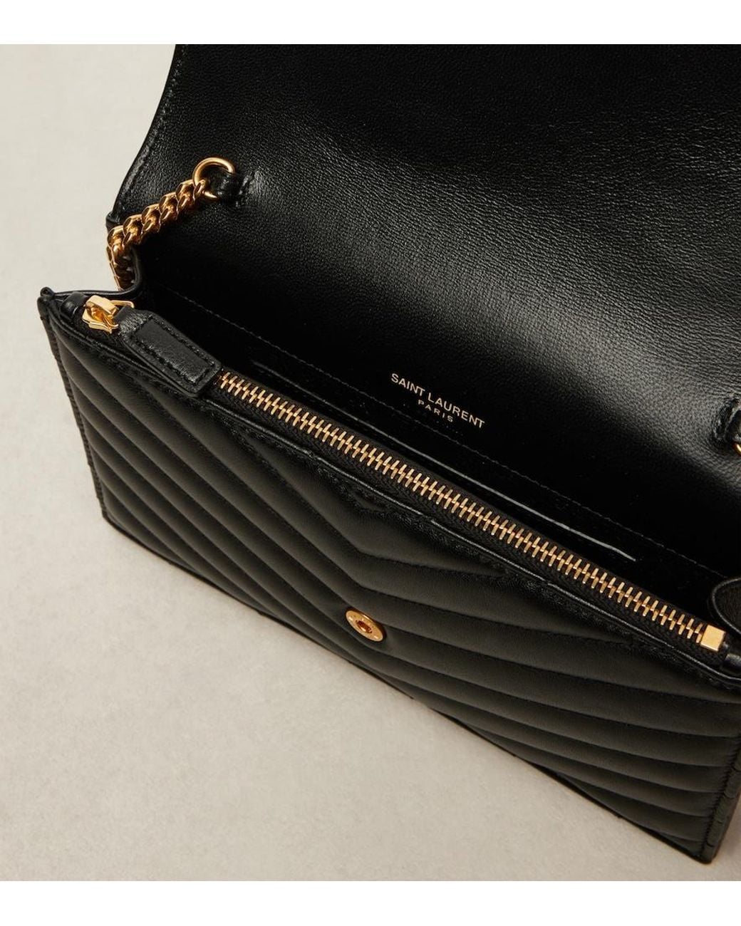 Saint Laurent White Cassandre Envelope Leather Wallet On Chain