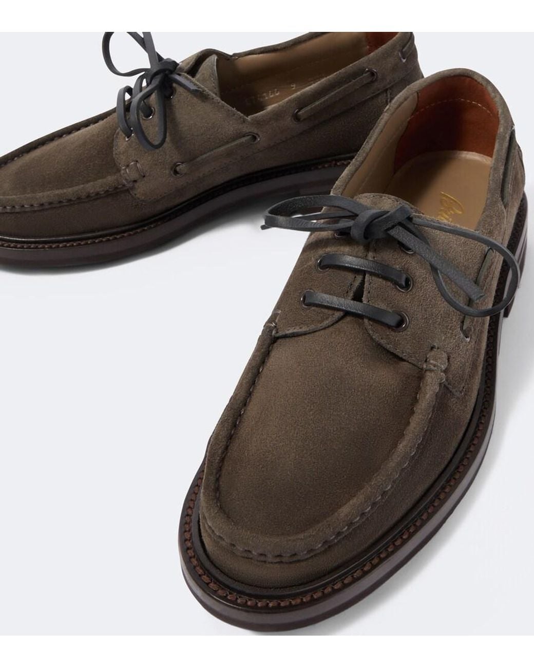 Brioni Brown Suede Boat Shoes for men