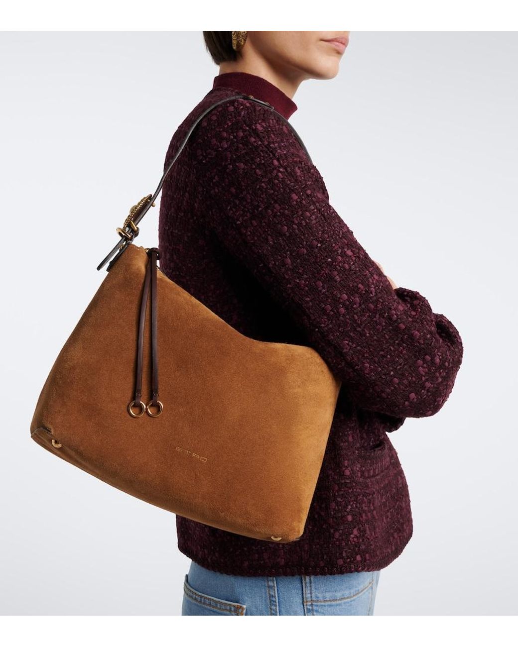 Etro Brown Medium Suede Shoulder Bag