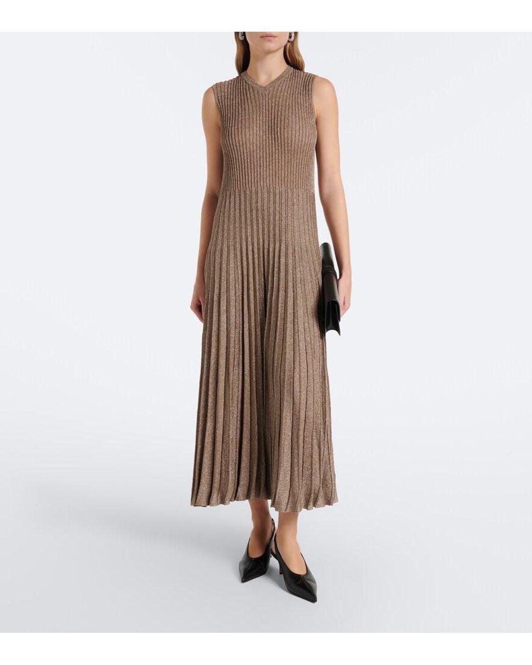 Altuzarra Brown Selvin Knitted Lame Pleated Midi Dress
