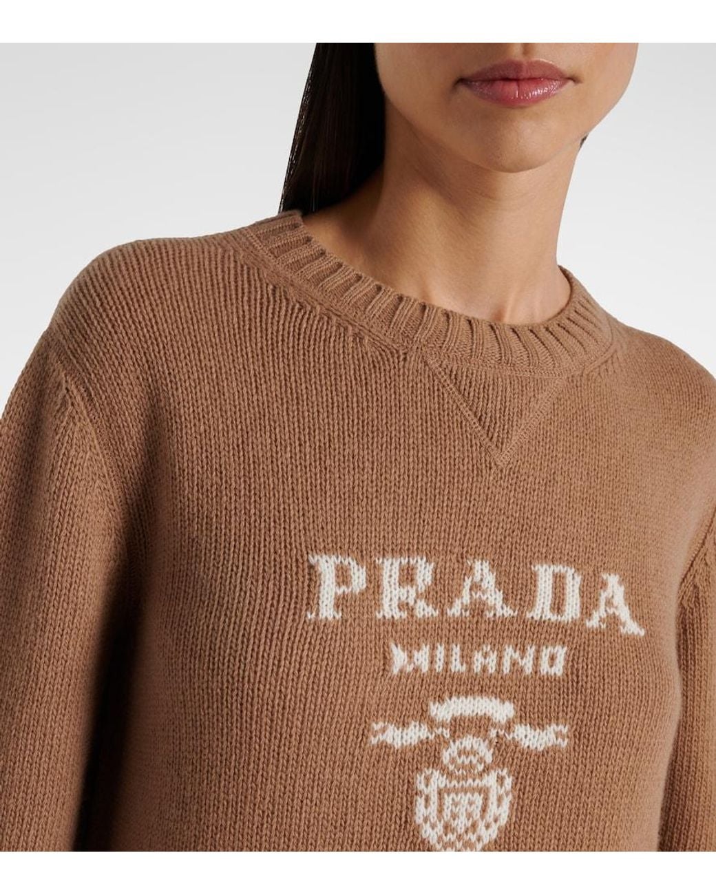 Prada Brown Logo Wool And Cashmere Sweater