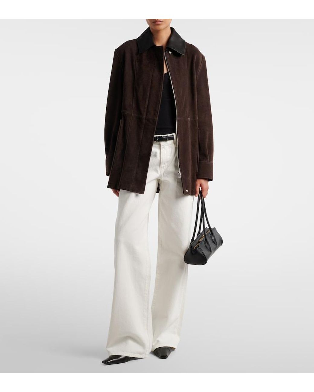 Nour Hammour Brown Grange Leather-Trimmed Suede Jacket