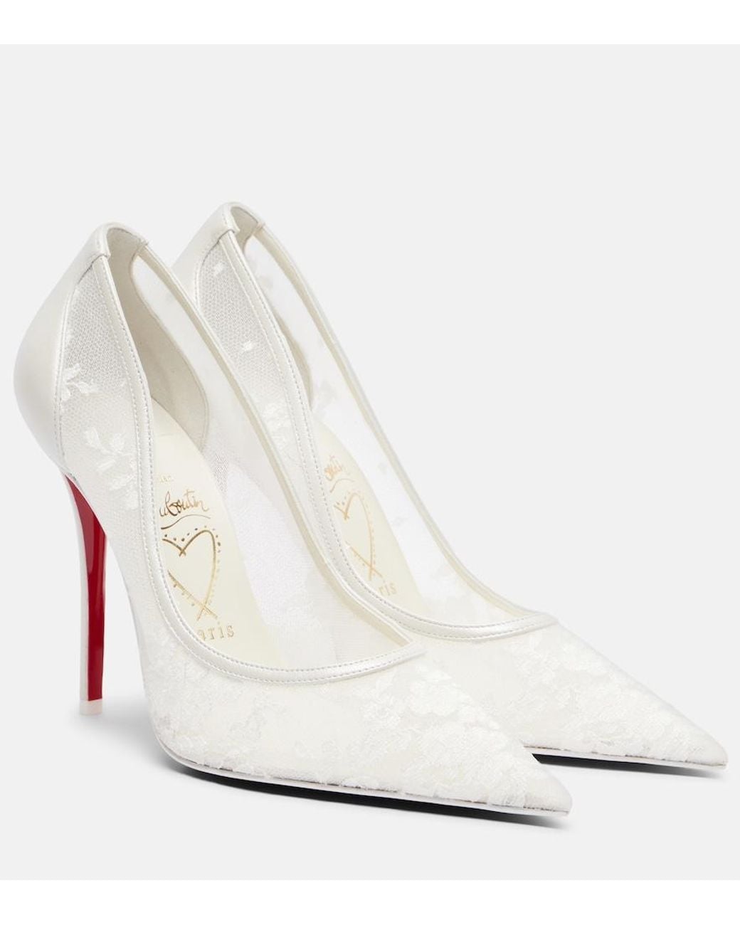 Christian Louboutin White Miss Z Floral Leather-Trimmed Pumps